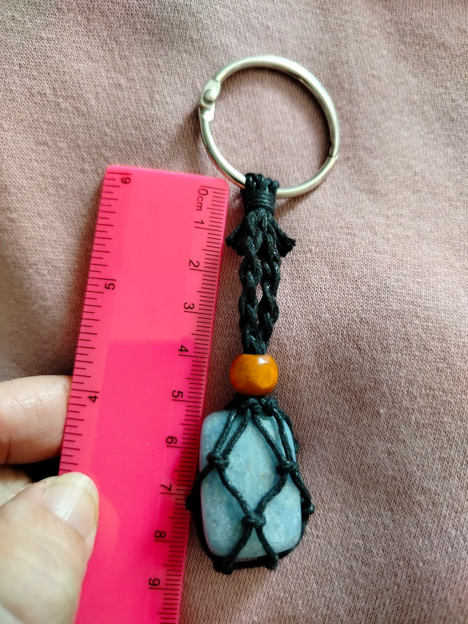 Blue aventurine stone macrame black keychain – photo 2